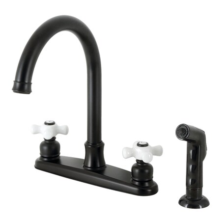Kingston Brass 8" Centerset Kitchen Faucet with Sprayer, Matte Black FB7790PXSP
